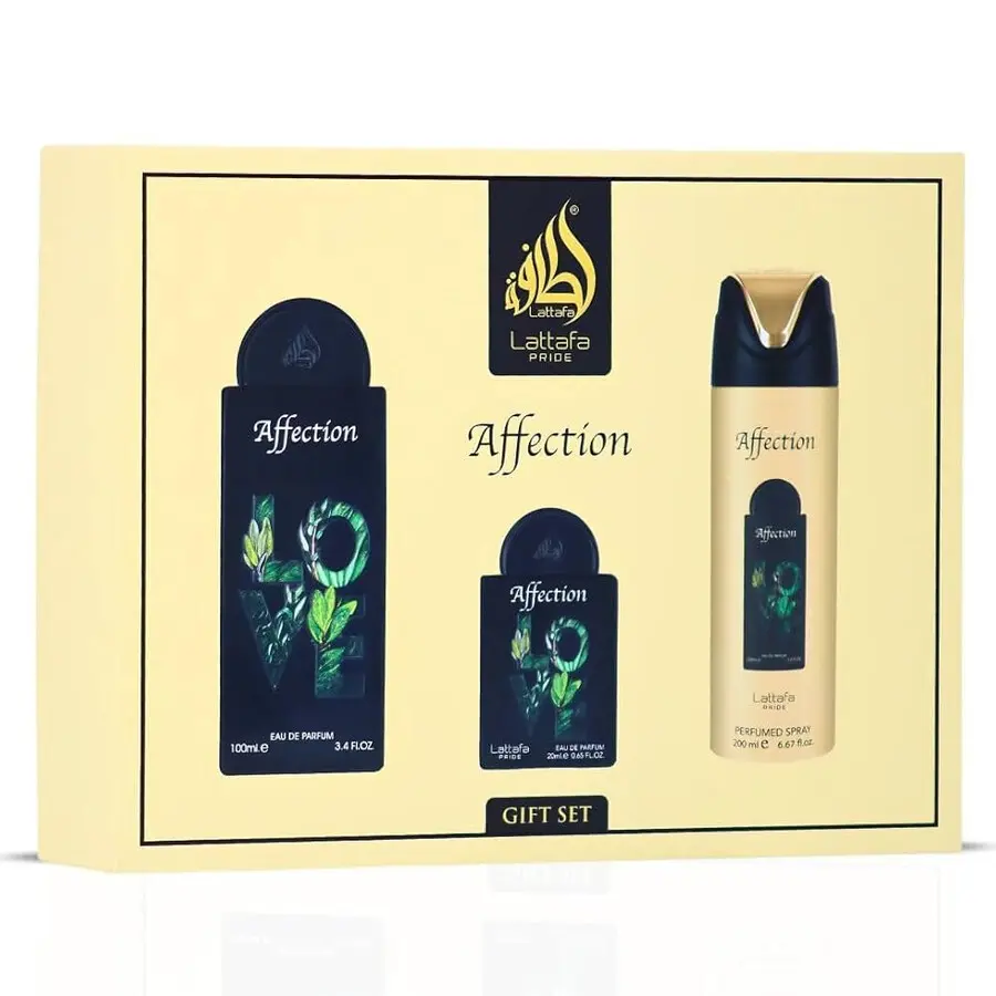 LATTAFA PRIDE AFFECTION 3 PCS GIFT SET WITH 100ML EDP + 20ML EDP + 200ML  PERFUMED SPRAY